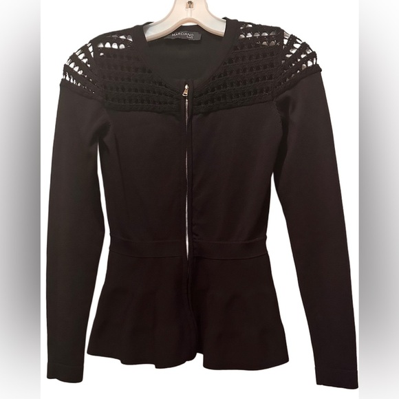 Women’s Black Long Sleeve Sweater Zip Front Mesh Shoulder Detail Size Jr. 1 - Picture 4 of 6